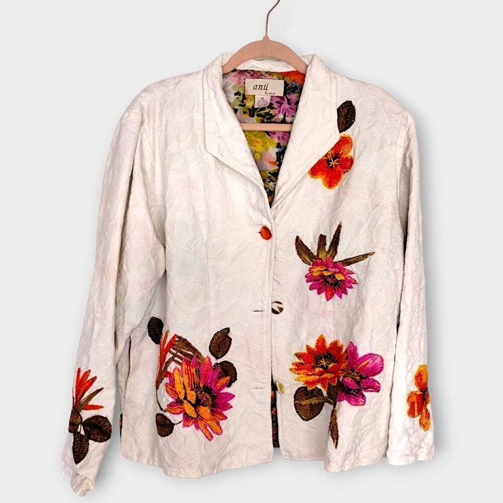 Anu By Natural | Womens Jacket | Sz XL | White Embroidery Flowers Cotton Cottage